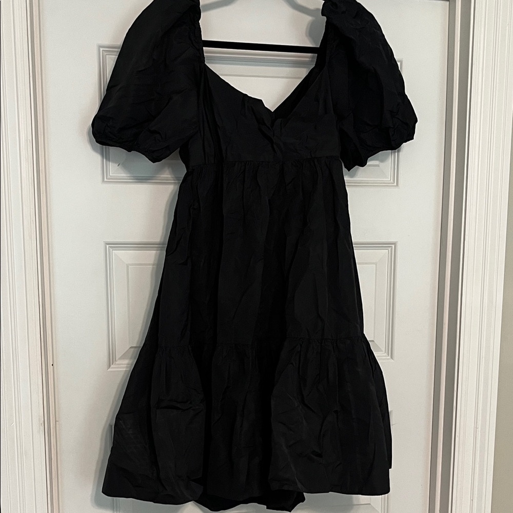 Aritzia Wilfred Black Puff Sleeve Mini Dress